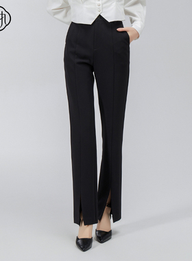 固执春季新款复古通勤高腰开叉微喇叭休闲长裤00041KZ08936