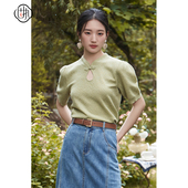 新款 中式 立领镂空泡泡短袖 固执秋季 针织衫 薄毛衣40033MY08434