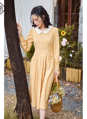 固执秋季新款学院风减龄娃娃领长袖中长款连衣裙51833LQ08529