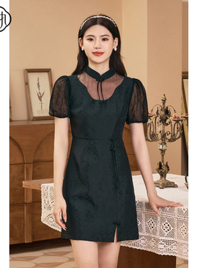 固执夏季款新中式立领短袖小个子改良旗袍连衣裙00032QP08153