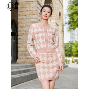 短裙套装 学院风圆领格子针织毛衣 80033MY08562 新款 固执秋季