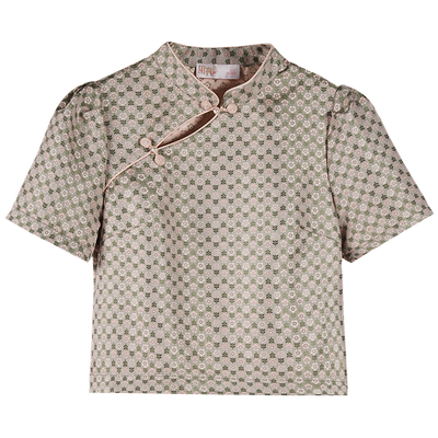 固执中式立领盘扣镂空碎花小衫