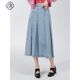 固执春季 新款 学院风高腰百褶中长a字牛仔半身裙32241BQ08946