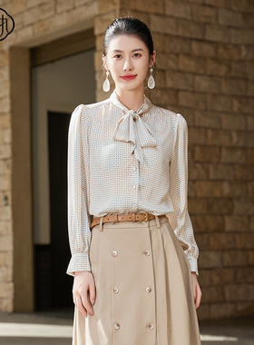 固执秋季新款学院风蝴蝶结系带波点泡泡长袖衬衫30733CS08278