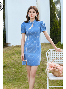 固执夏季新款新中式立领镂空修身短袖改良旗袍裙32232QP08120