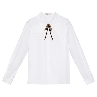 固执春季新款复古纯色娃娃领长袖蝴蝶结衬衫女10831CS07777
