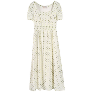 固执夏季新款法式方领短袖波点泡泡袖中长连衣裙40132LQ07970