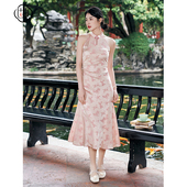 提花无袖 中式 高腰旗袍中长连衣裙80042QP09229 新款 固执夏季
