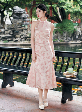 固执夏季新款中式提花无袖高腰旗袍中长连衣裙80042QP09229