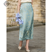 国风盘扣提花高腰直筒开衩中长款 新中式 半身裙 新款 固执夏季