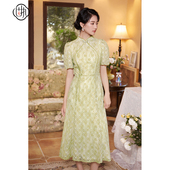 新款 新中式 立领蕾丝泡泡袖 固执秋季 短袖 连衣裙40933LQ08283