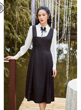 固执秋季新款学院风收腰显瘦无袖中长背带连衣裙00033LQ08314