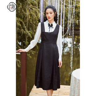 固执秋季新款学院风收腰显瘦无袖中长背带连衣裙00033LQ08314