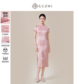 中长款 中国风立领提花短袖 改良气质醋酸旗袍女 新款 固执夏季