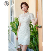 拼接网纱印花蕾丝短款 中式 改良旗袍80131QP07872 新款 固执夏季