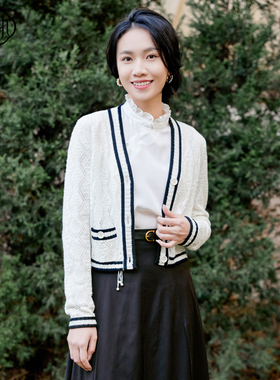 固执春季新款学院风v领针织开衫长袖毛衣女外套10831MY07942