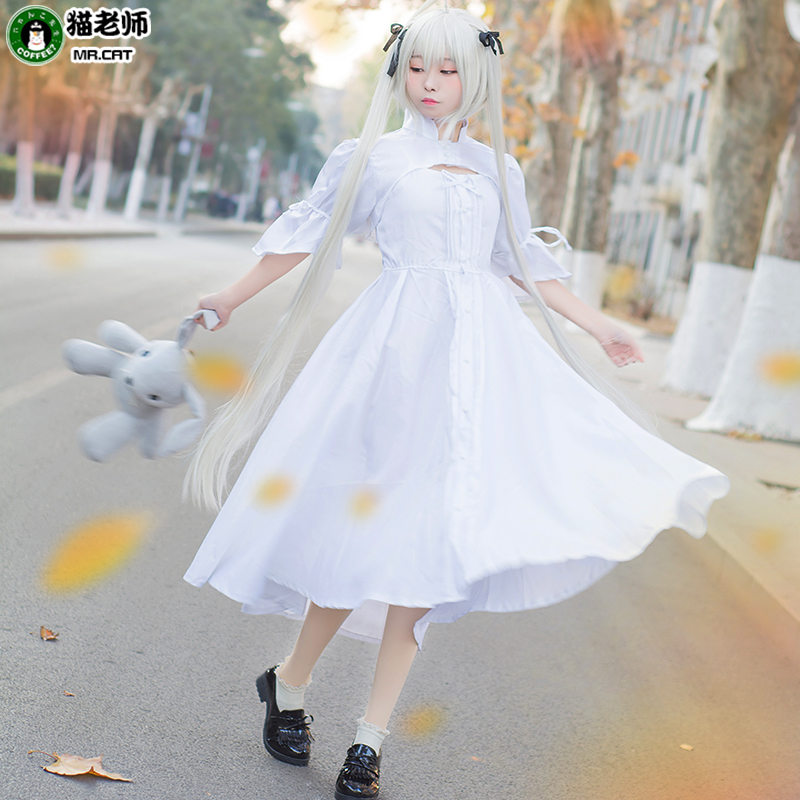 猫老师春日野穹洋装制服全套缘之空cosplay女装穹妹白色连衣裙仆-封面