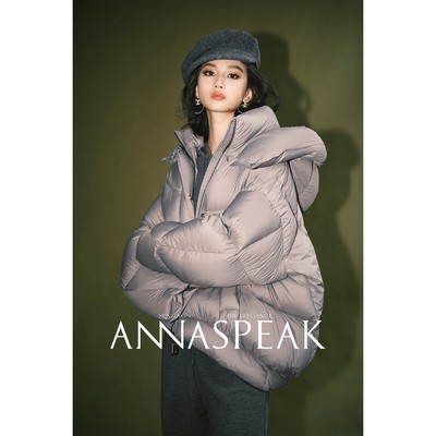 ANNASPEAK 暖冬长纤维白鸭绒立裁短款立领羽绒服AS冬季新款外套女