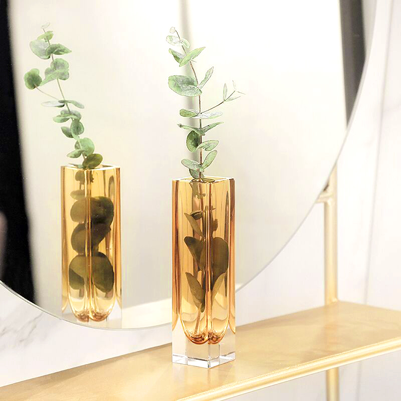 琥珀方形手工台面玻璃礼品小花瓶