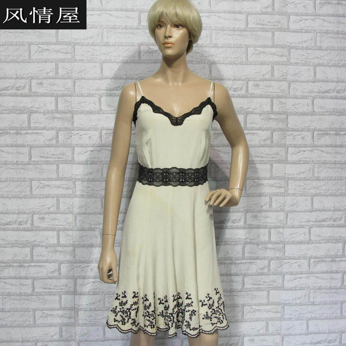 精品女装依兰ELANIE 杏底黑点真丝连衣裙 专柜正品 桑蚕丝
