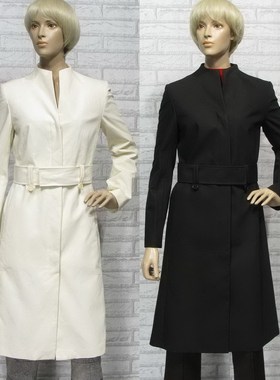 女装依兰ELANIE米白色/黑色风衣加厚款冬季纯棉防水面料专柜正品