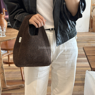 西金泽秋冬针织毛呢拎包时尚百搭毛线手提包通勤便当包托特小包包