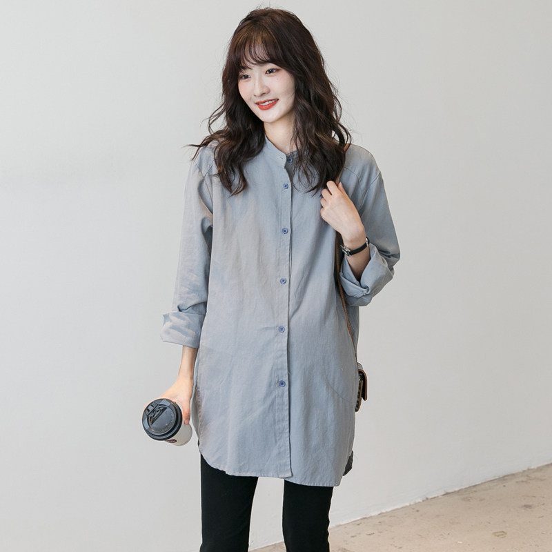 출산 가을 긴팔 상의 중간 길이 셔츠 한국식 루즈하고 심플하며 다재다능한 봄 가을 셔츠