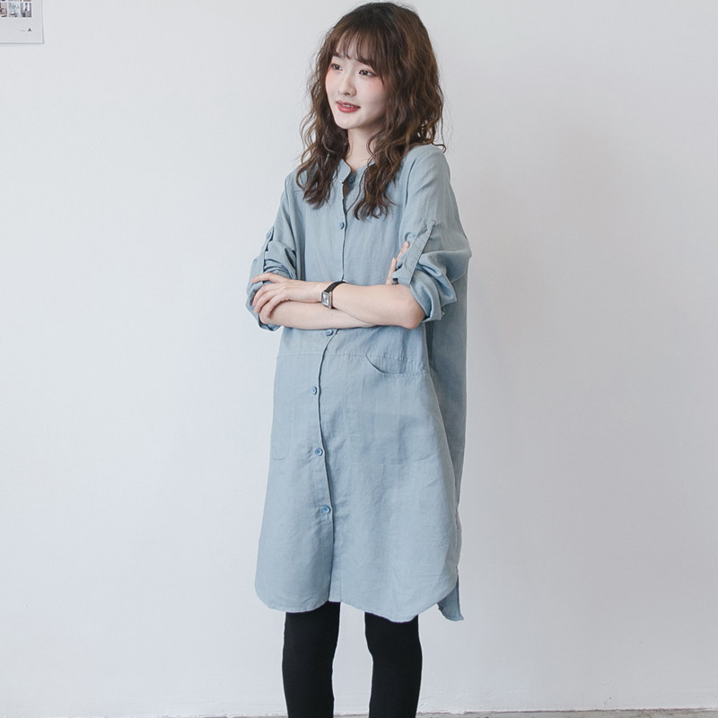 PREGNANT WOMEN AUTUMN SHIRT DRESS MID LENGTH FASHION TRENDY MOM LOOSE PLUS SIZE COTTON LINEN LONG SLEEVE PREGNANT WOMEN SPRING AND AUTUMN DRESS