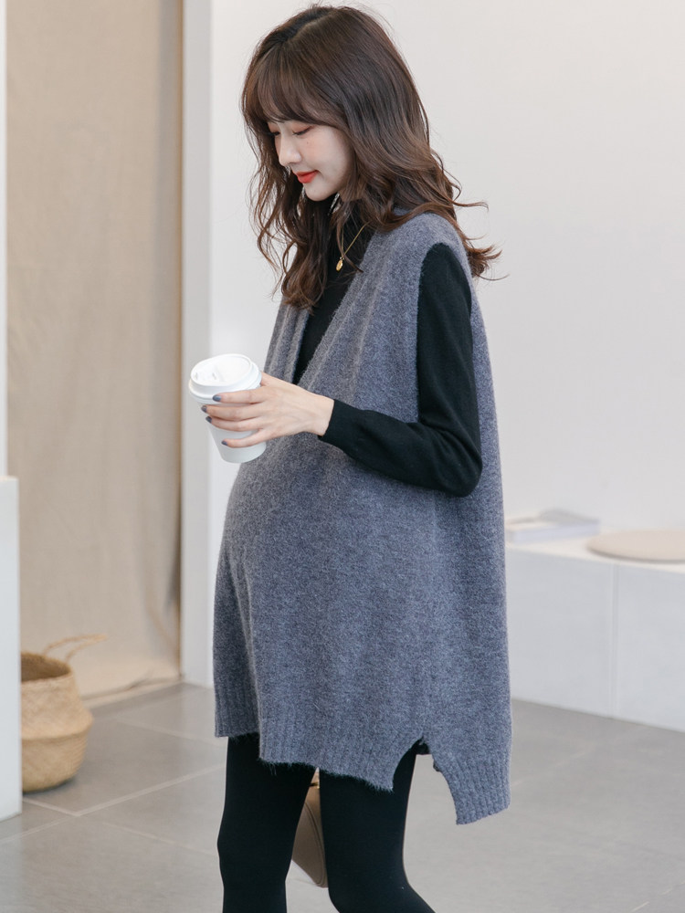 PREGNANT WOMEN AUTUMN SUITS FASHIONABLE FASHION MOMS VERSATILE HIGH NECK BOTTOMS KNITTED V-NECK SWEATERS VESTS AUTUMN AND WINTER TWO-PIECE SETS