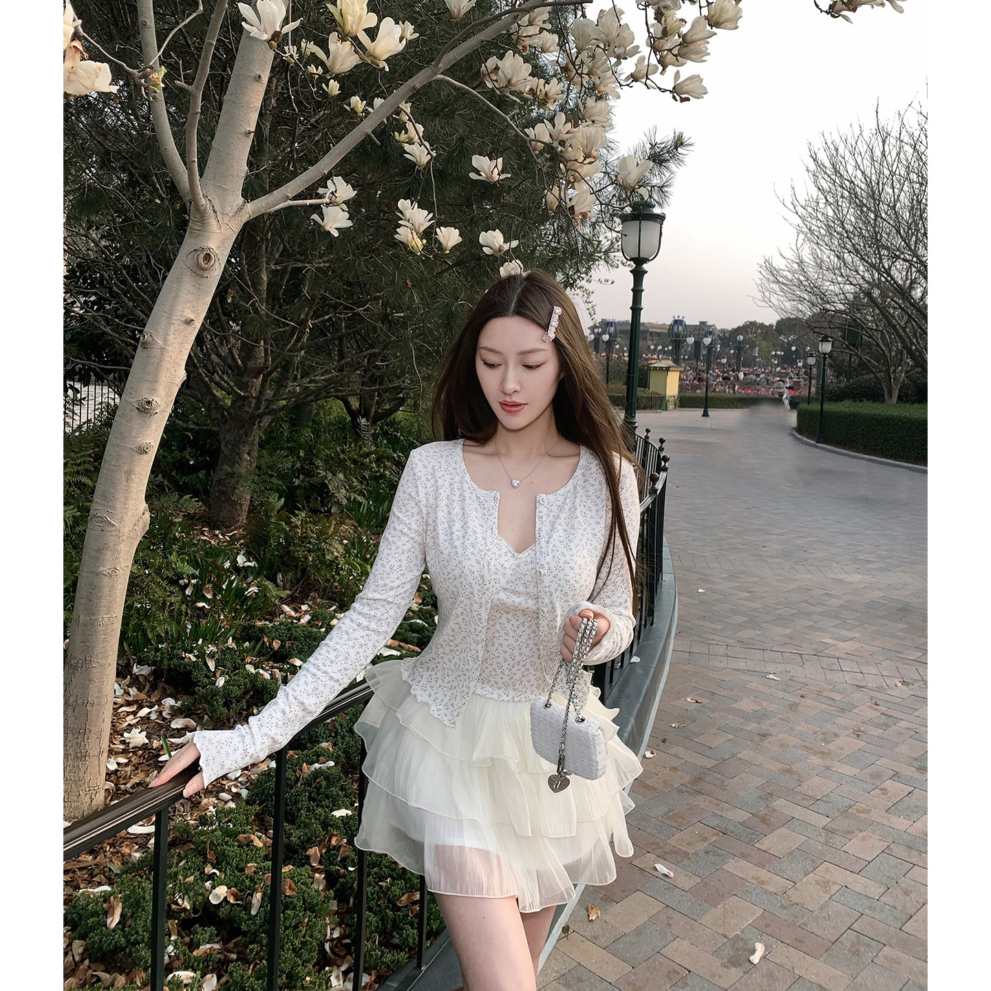 linalina樱粉梨白间/千金风夏季新款立体玫瑰网纱蛋糕裙女半身裙