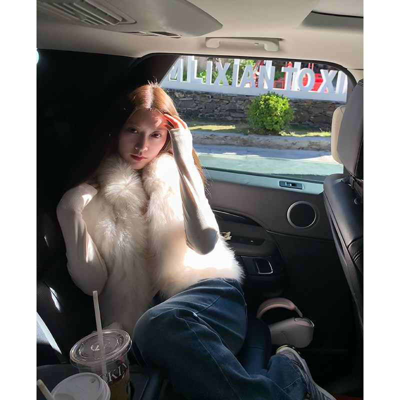 LINALINA“娇贵美狐”车条狐狸毛皮草马甲背心女短款立领毛毛外套