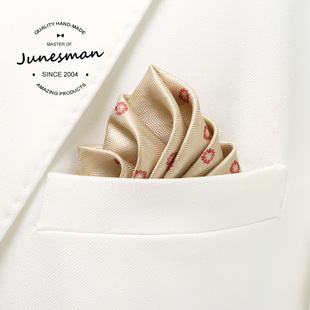 香槟金！六月男人 手工制 西服胸口袋巾男士西装小方巾 礼盒