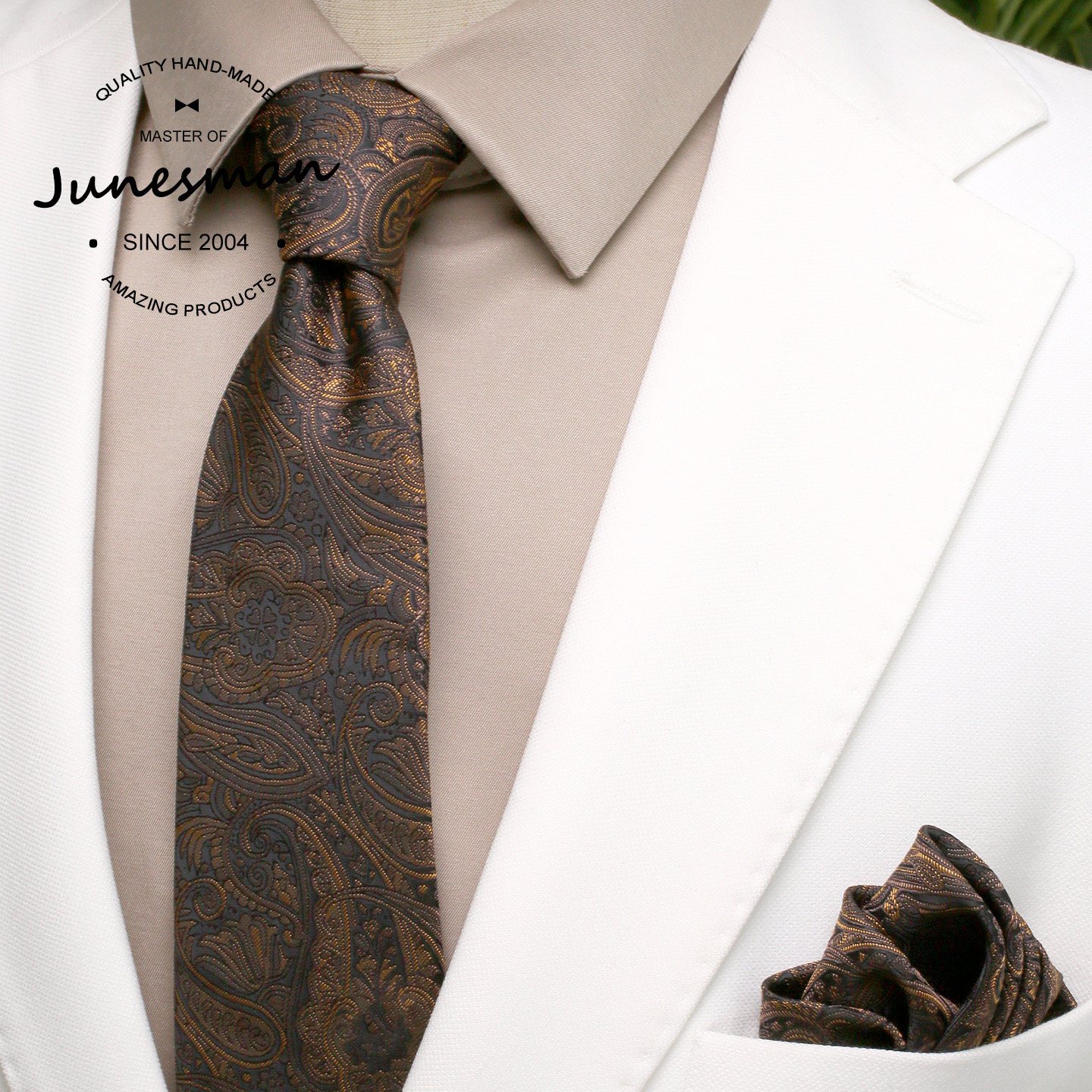 菩萨蛮！六月男人 手工制 篙级商务正装仿真丝领带男士方巾 礼盒