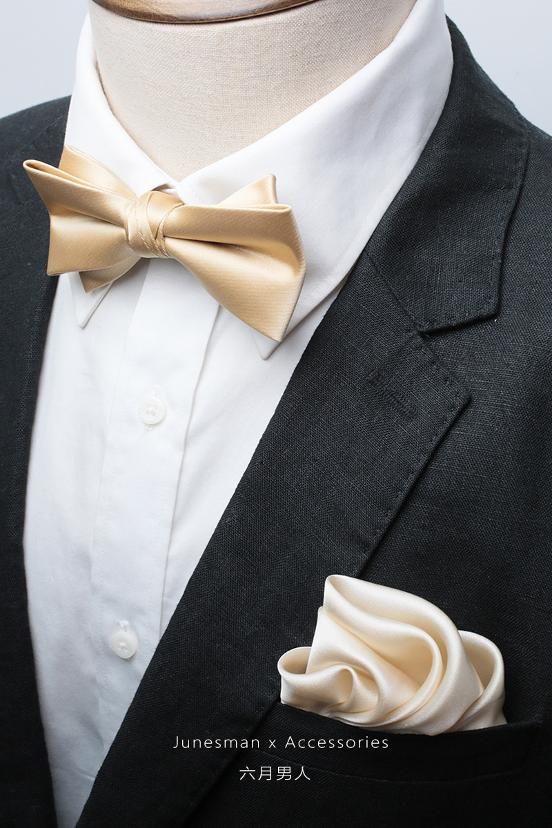 香槟金真丝领结口袋巾