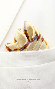 香槟金！六月男人 手工制仿真丝西服胸口袋巾男士西装小方巾 礼盒