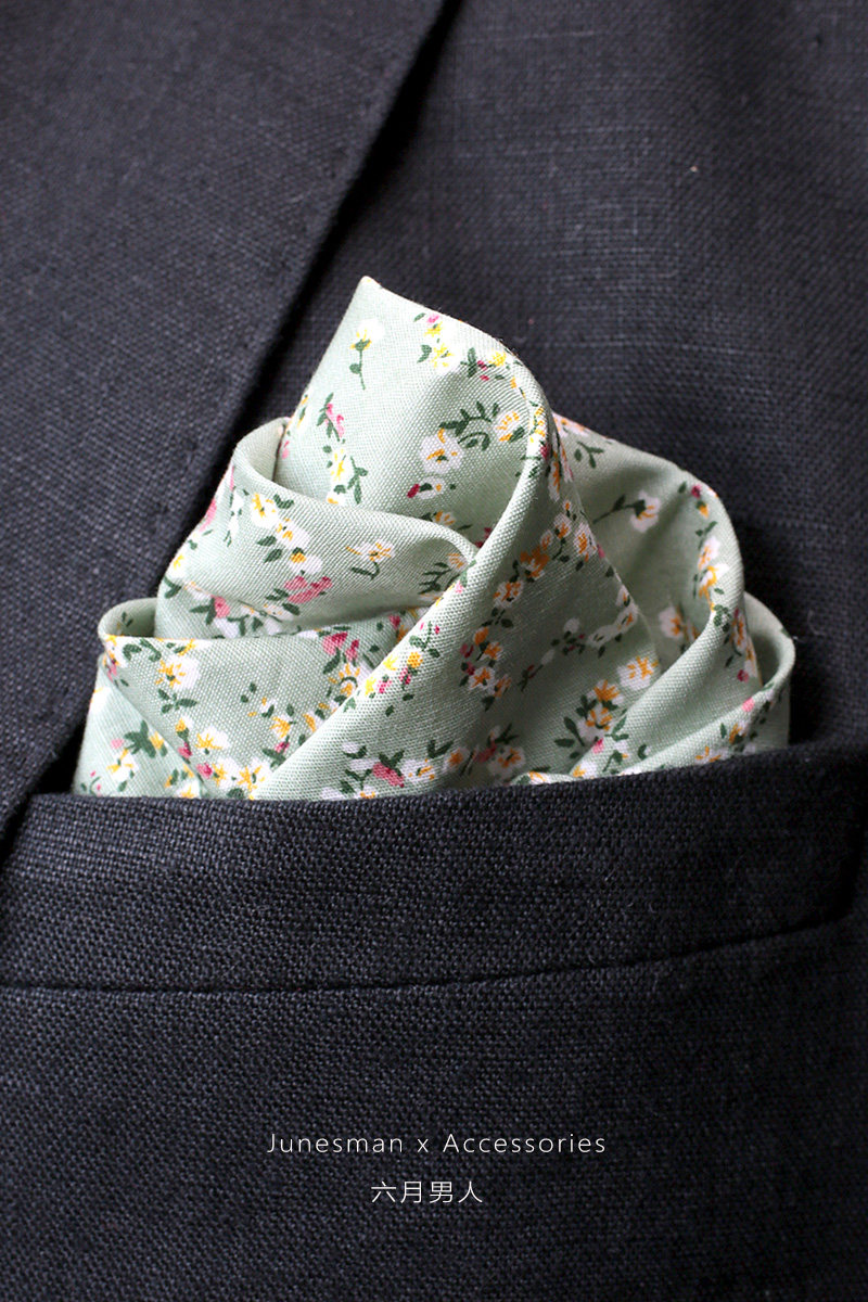 六月男人 手工制 精梳棉 西服胸口袋巾男士小方巾 麦芽绿