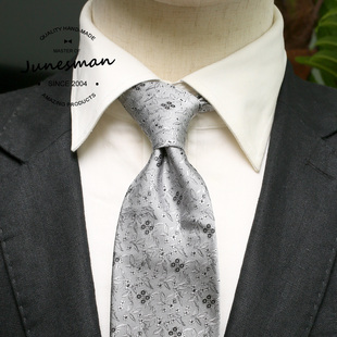 真丝免手打!六月男人 商务正装埃尔德雷奇结领带男士 贵霜银