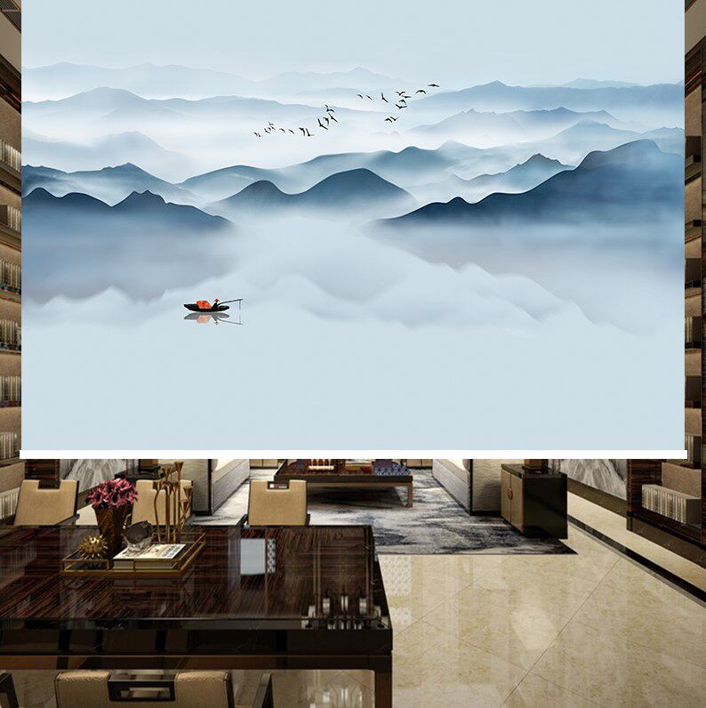 卷帘定做意境山水画客厅办公室书房卧室遮光隔热升降隔断背景窗帘