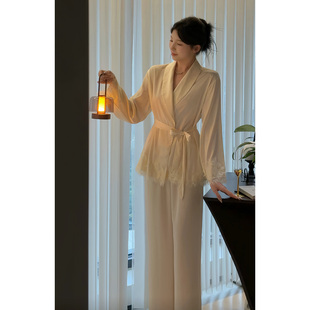 女收腰显瘦可外穿精致贵气家居服套装 长裤 高级感睡衣长袖 法式