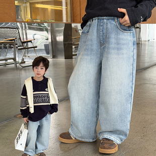 男童加绒牛仔裤2025冬季新款儿童加厚保暖做旧休闲裤直筒百搭冬装