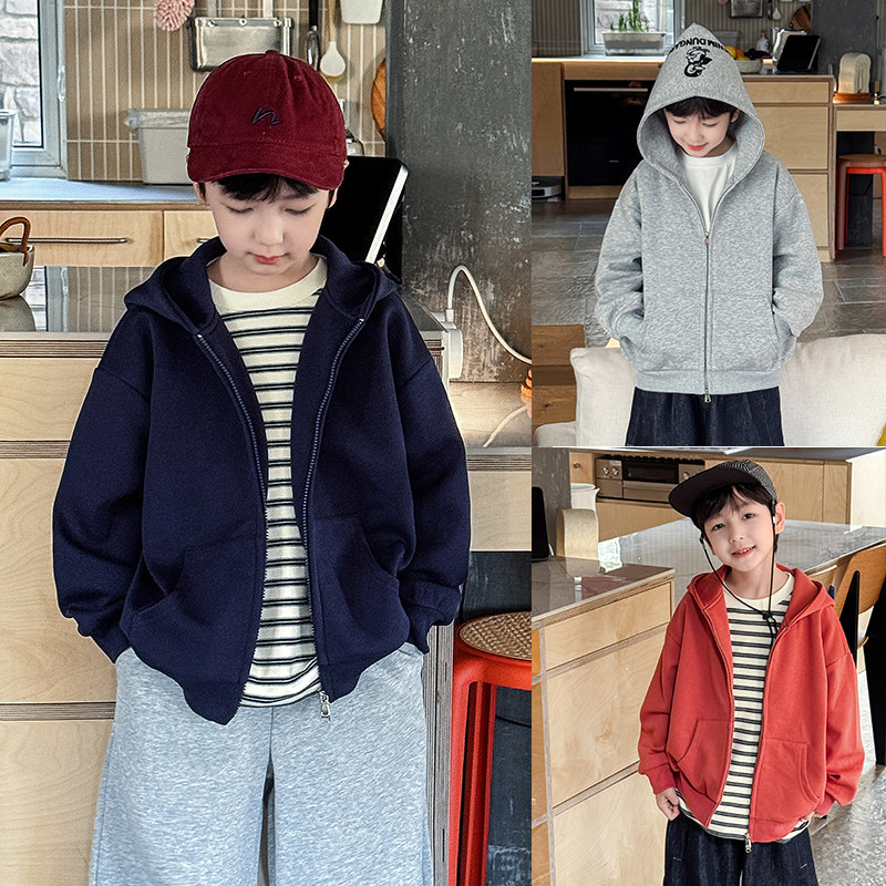 男童外套2026春季新款儿童卡通连帽卫衣拉链开衫百搭男宝春装洋气