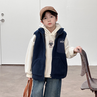 男童马甲摇粒绒2025冬季新款儿童加厚夹棉保暖背心男宝内搭外穿潮