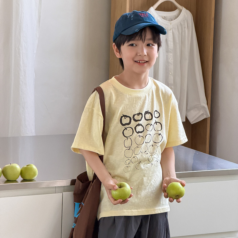 男童短袖T恤2026夏季新款儿童趣味水果印花t棉质透气男宝夏装洋气