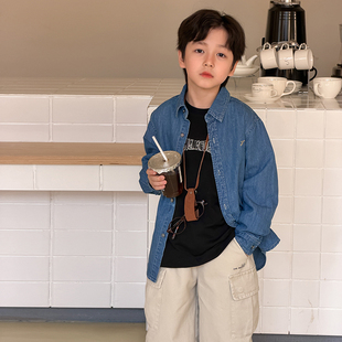 男童牛仔衬衫2026春季新款儿童长袖纯棉衬衣薄款外套男孩春装上衣