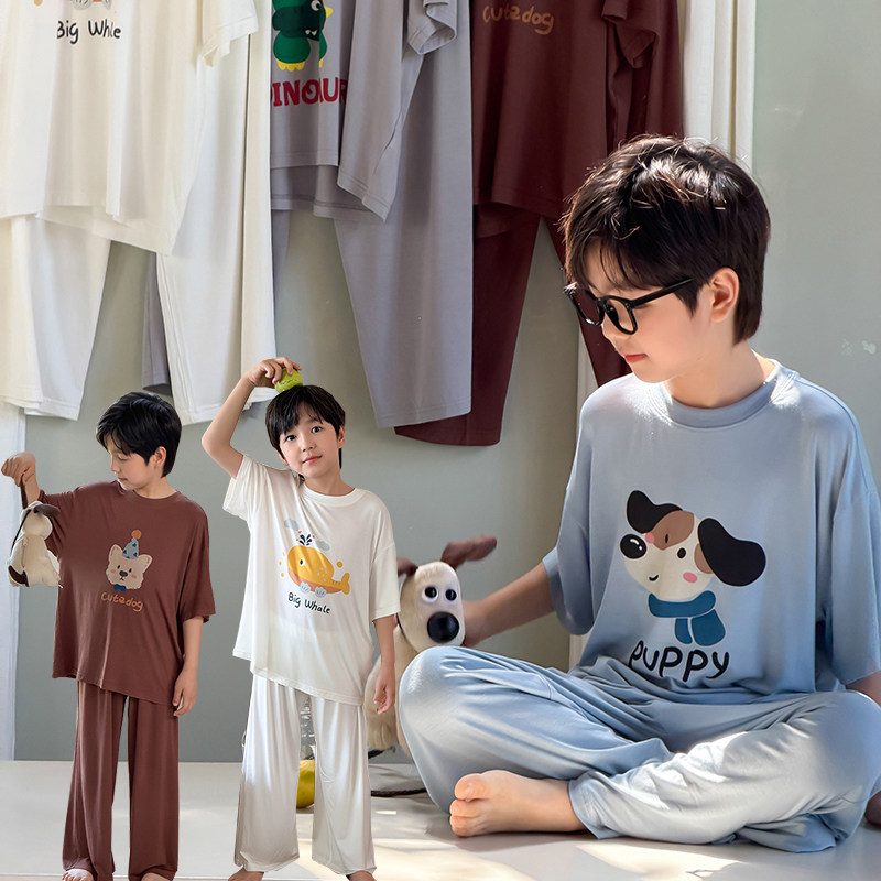 男童家居服套装2026夏季新款儿童空调莫代尔短袖睡衣薄款夏装男孩