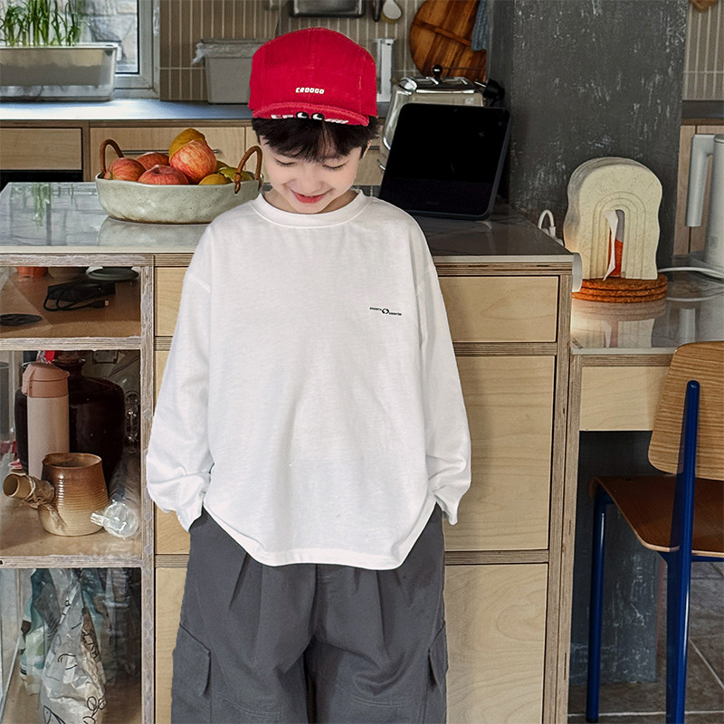男童长袖T恤2026春季新款儿童字母印花圆领打底衫百搭棉男宝春装