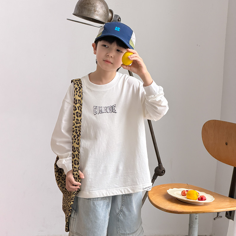 男童长袖T恤2026春季新款儿童纯棉白色打底衫痞帅男孩春装上衣潮