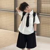 童装 新款 儿童短袖 领带白衬衫 男童套装 毕业礼服学院风夏装 2026夏季