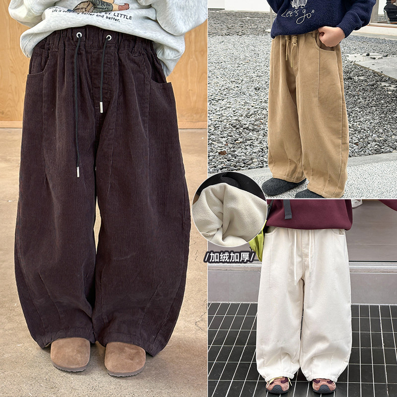 男童加绒裤子2025冬季新款儿童加厚保暖灯芯绒休闲弯刀裤男宝冬装