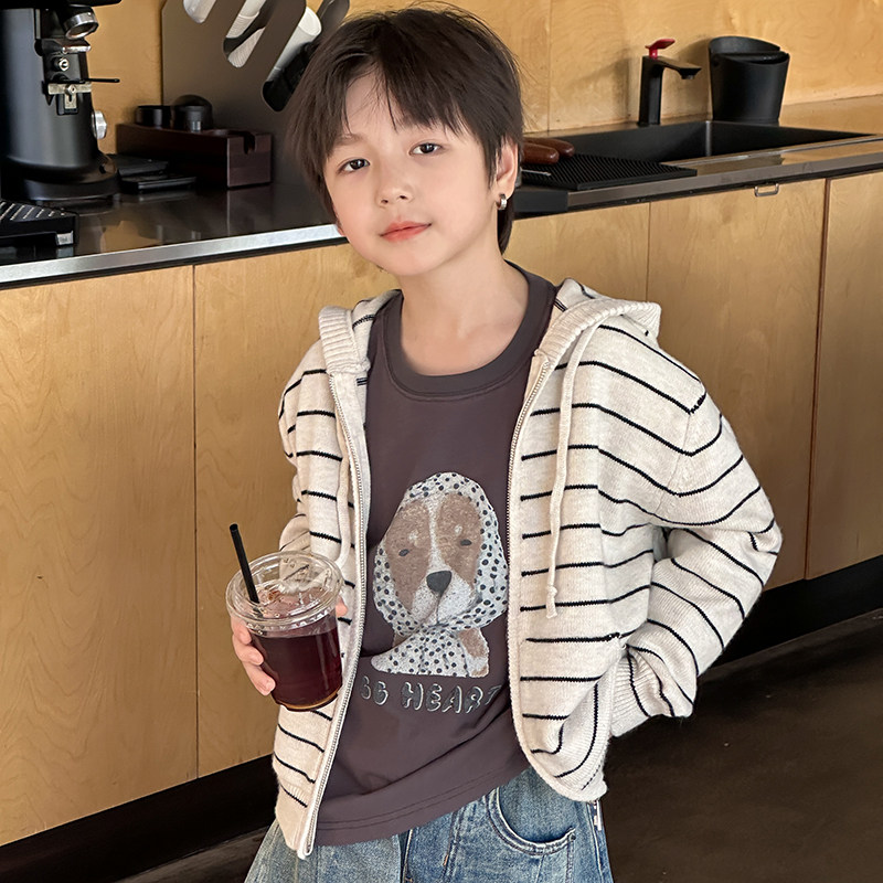 男童毛衣2025秋季新款儿童针织开衫外套条纹气质百搭男宝秋装洋气